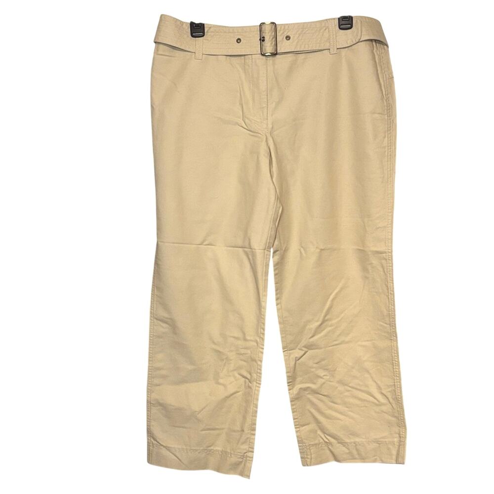 LOFT Khaki Cropped Pants Size 12 Tan Belted Straight Leg Casual Workwear
